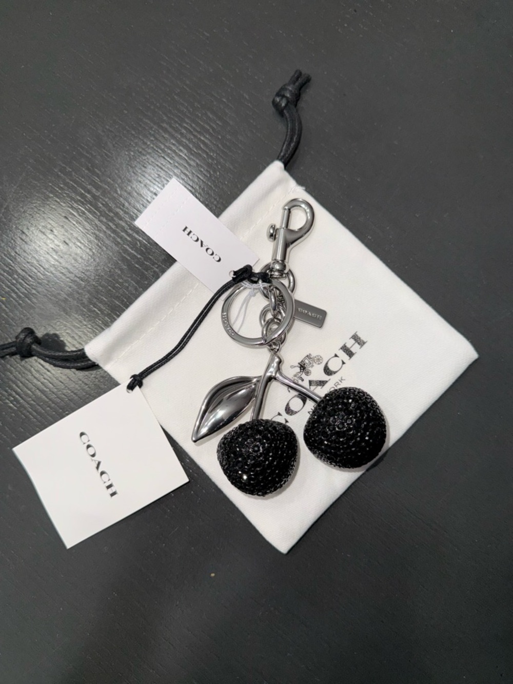 Coach Crystal Cherry Bag Charm -Black NWT - Picture 6 of 8